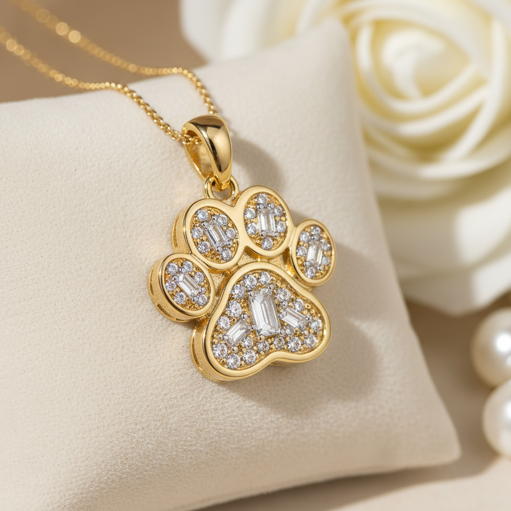 Bejeweled gold paw necklace with crystals