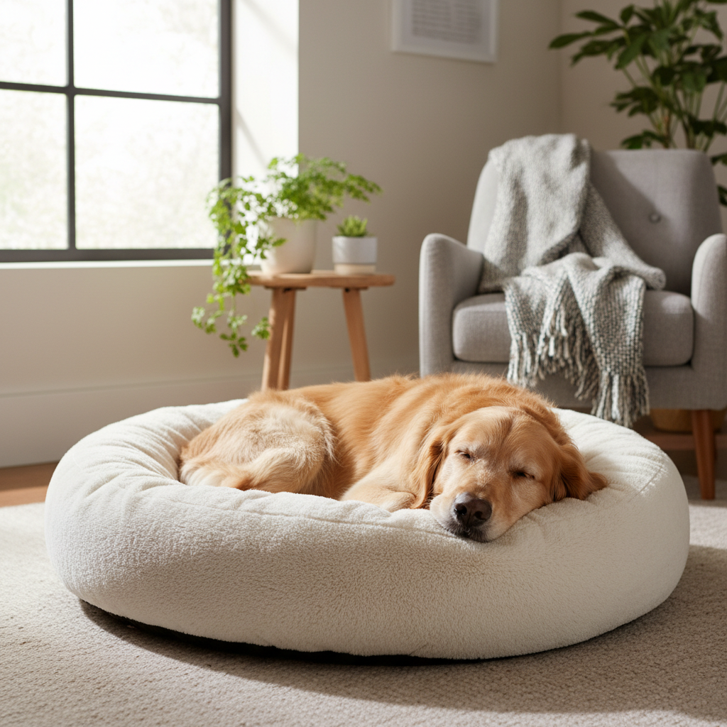 Dog in Calming Bed