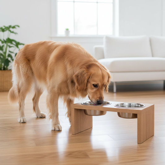Dog Using Elevated Bowl