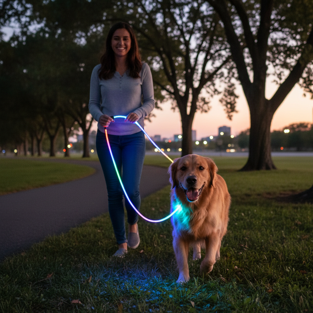 LED Dog Leash on Dog